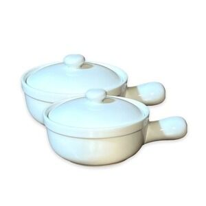 Everyday White by Fitz and Floyd Soup Crock with Lid Porcelain Set of Two READ‎
